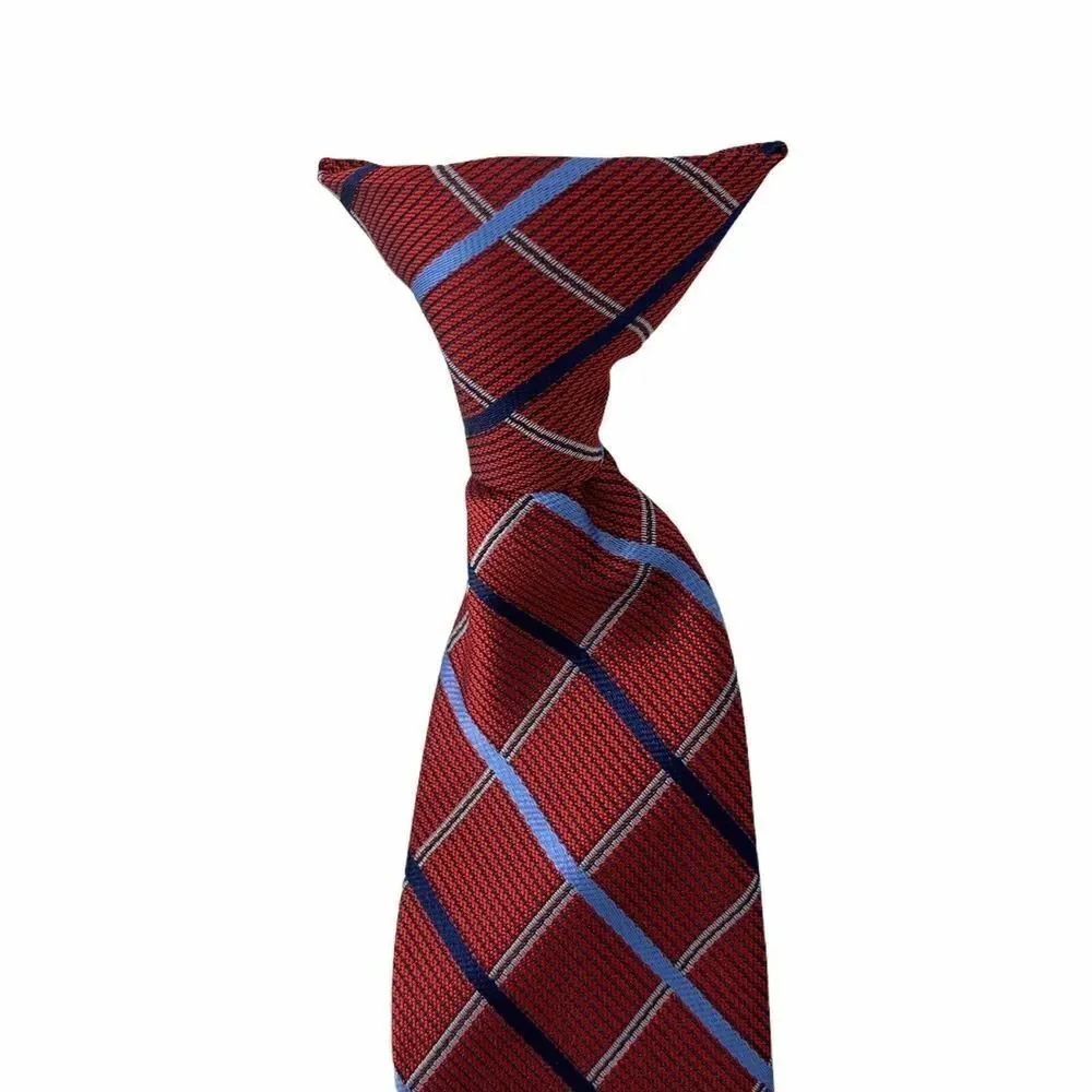Boys Clip On Tie Red Blue Diagonal Striped Classic Pointed Tie One Size Cute